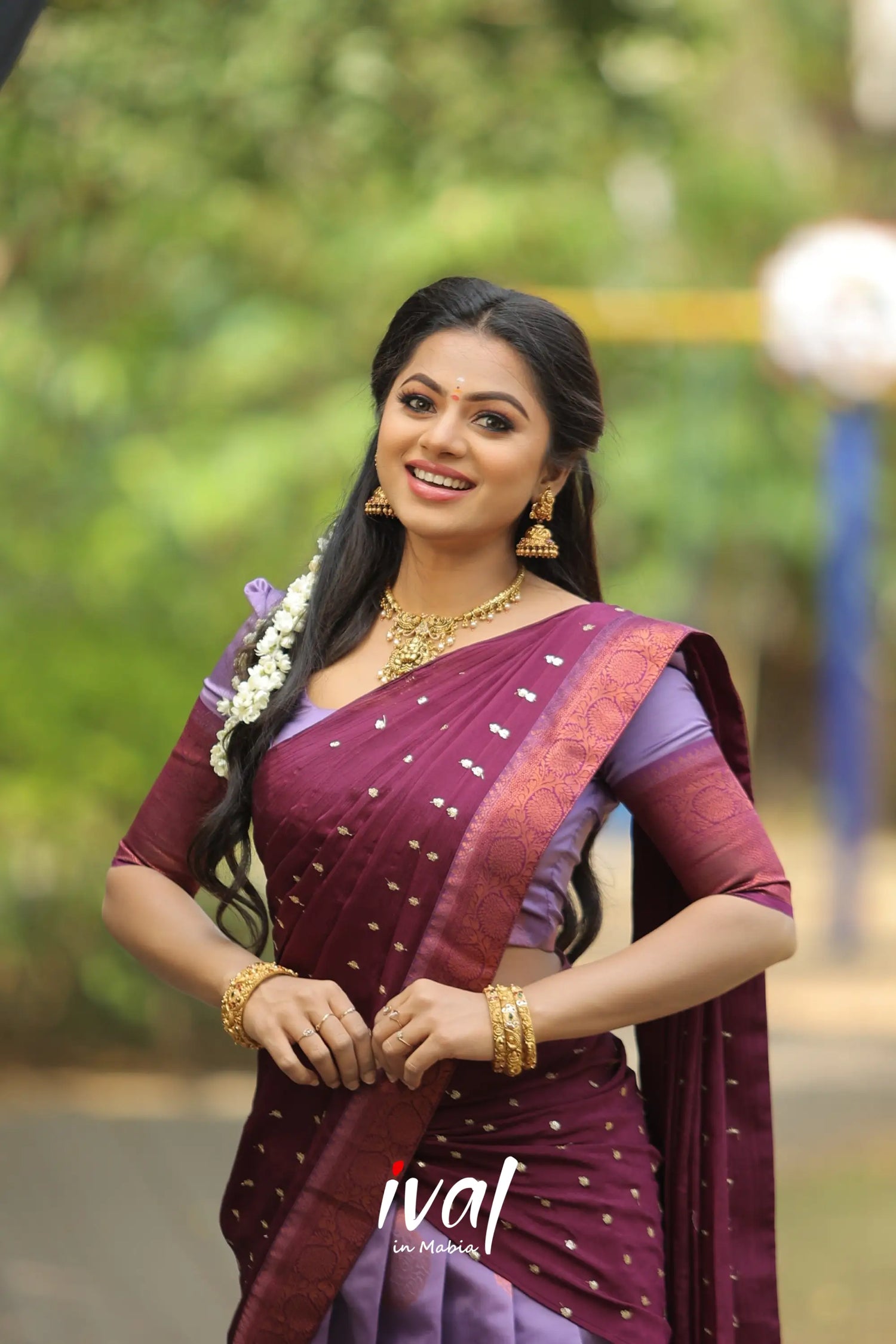 Padmakshi - Lavender And Wine Semi Silk Halfsaree Half Sarees