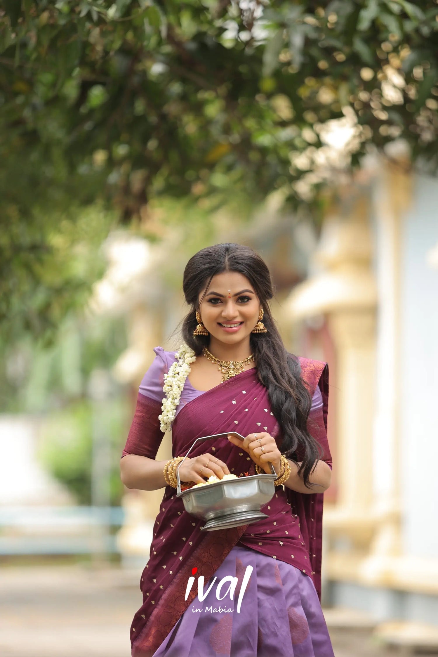 Padmakshi - Lavender And Wine Semi Silk Halfsaree Half Sarees