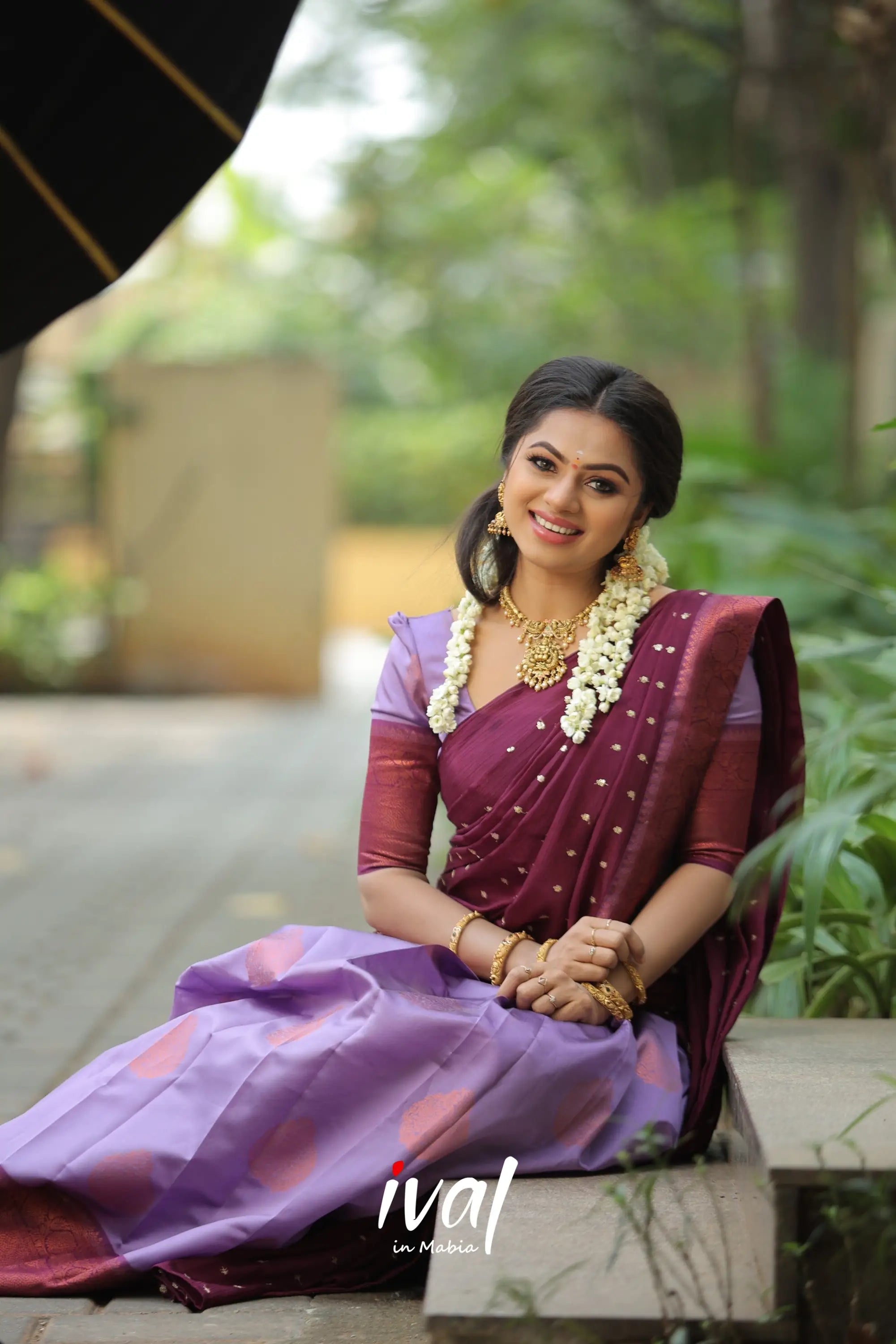 Padmakshi - Lavender And Wine Semi Silk Halfsaree Half Sarees