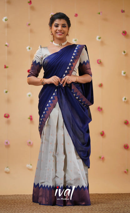 Padmakshi Light Grey and Royal Blue Blended Silk Halfsaree - Half Sarees