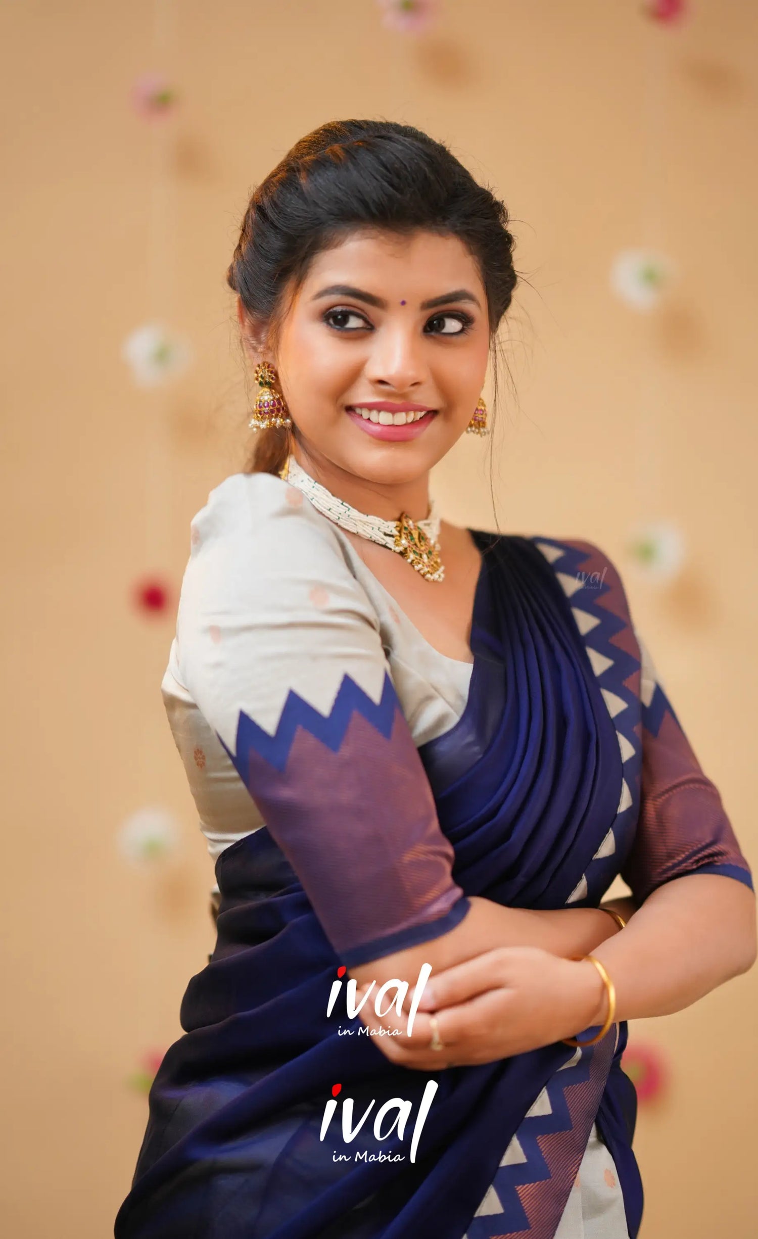 Padmakshi Light Grey and Royal Blue Blended Silk Halfsaree - Half Sarees