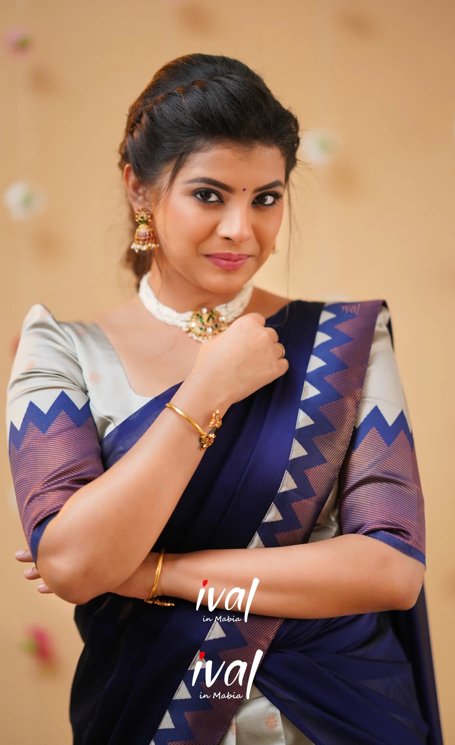Padmakshi Light Grey and Royal Blue Blended Silk Halfsaree - Half Sarees