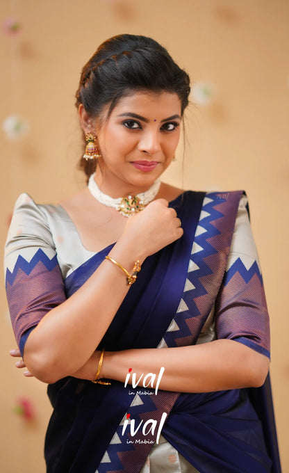 Padmakshi Light Grey and Royal Blue Blended Silk Halfsaree - Half Sarees