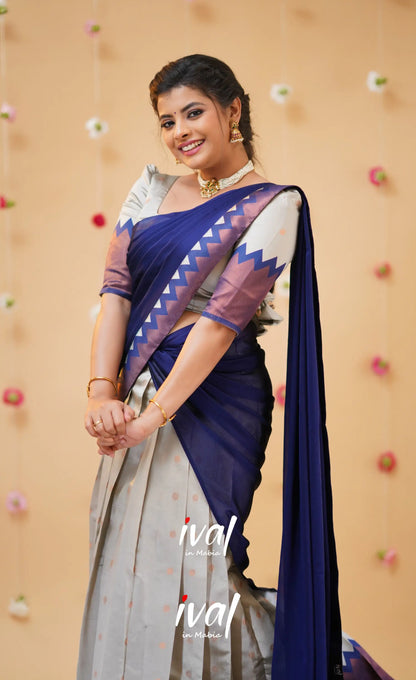 Padmakshi Light Grey and Royal Blue Blended Silk Halfsaree - Half Sarees