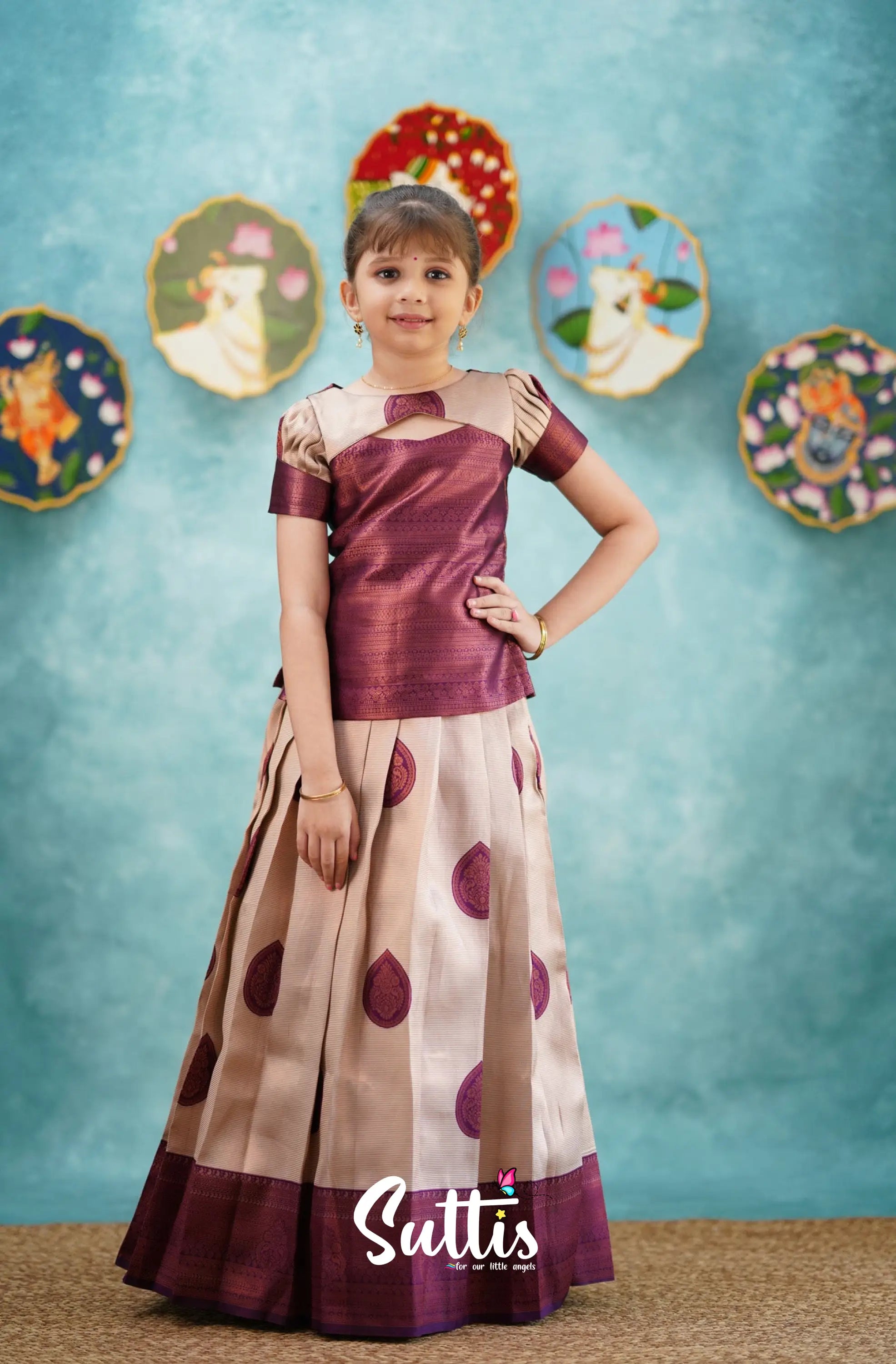 Padmakshi - Magenta Blended Silk Pavadai Sattai Kids-Suttis