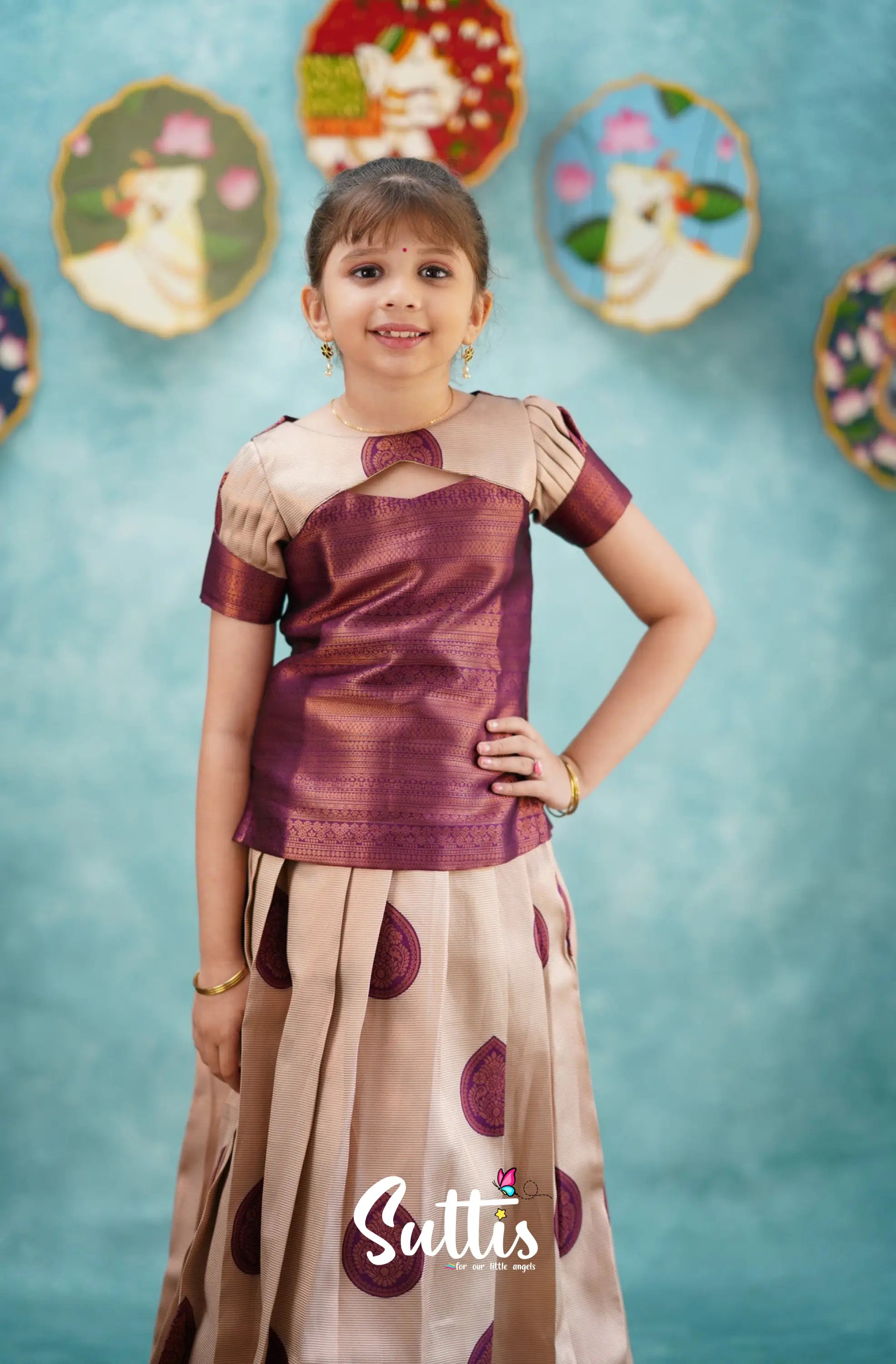 Padmakshi - Magenta Blended Silk Pavadai Sattai Kids-Suttis