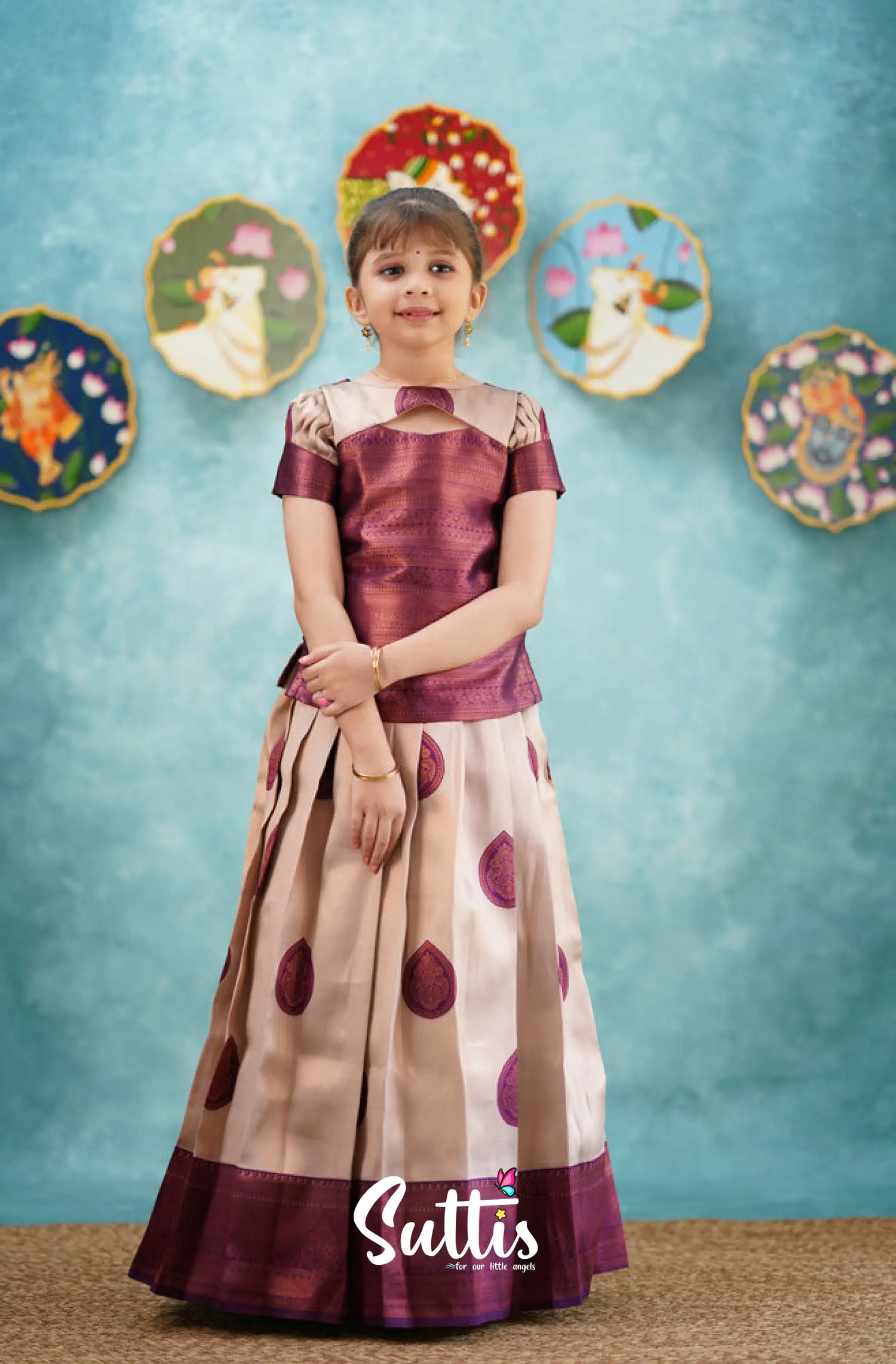 Padmakshi - Magenta Blended Silk Pavadai Sattai Kids-Suttis