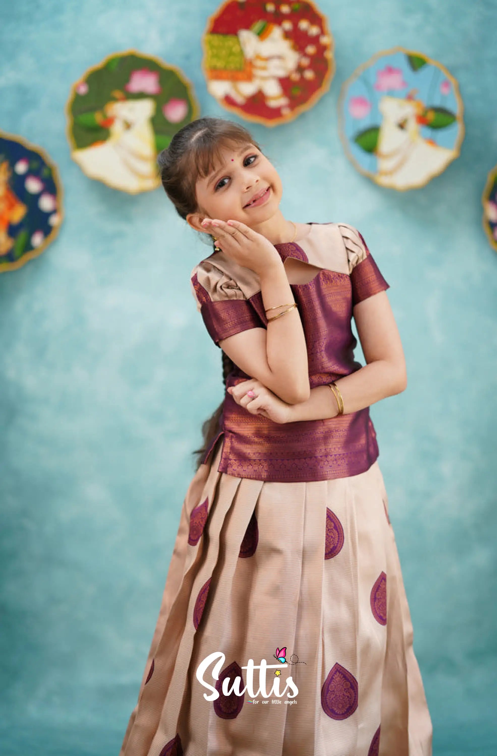 Padmakshi - Magenta Blended Silk Pavadai Sattai Kids-Suttis