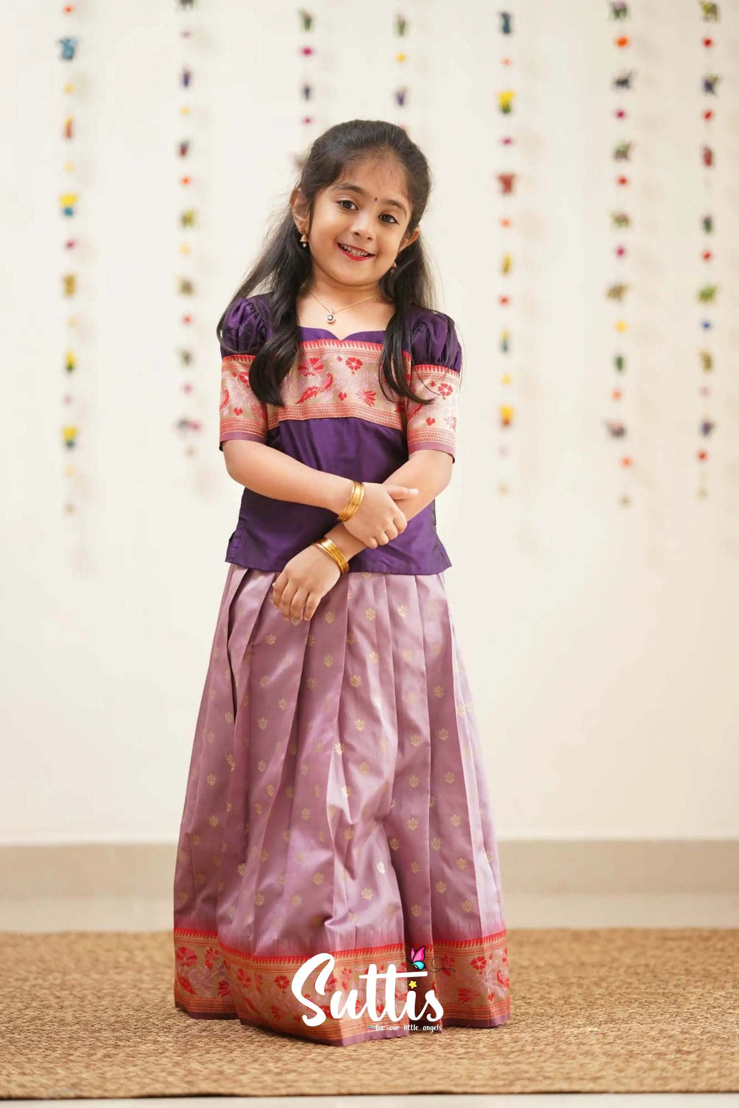 Padmakshi - Mauve And Violet Art Silk Pavadai Top Kids-Suttis