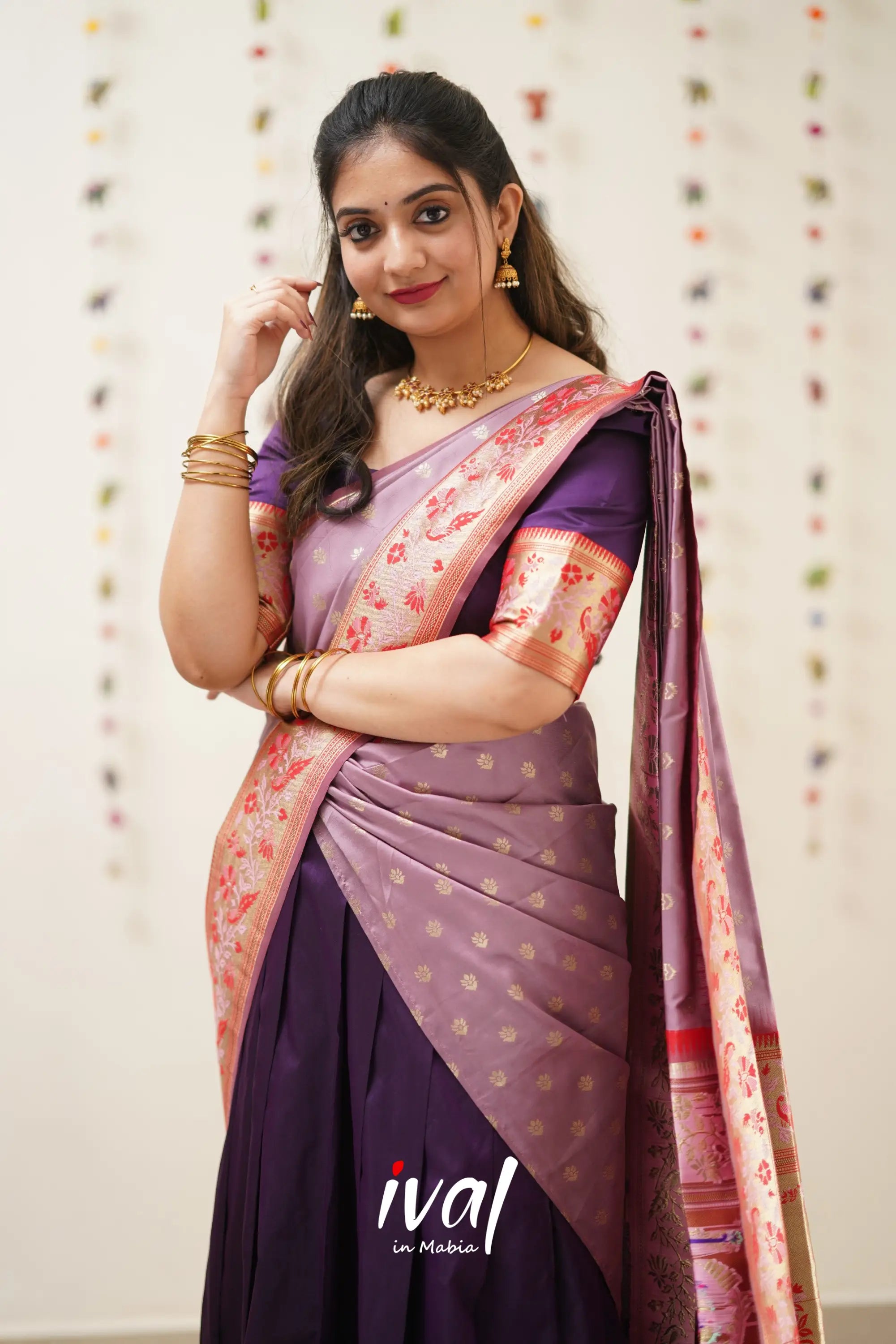 Padmakshi - Mauve And Violet Paithani Art Silk Halfsaree Half Sarees