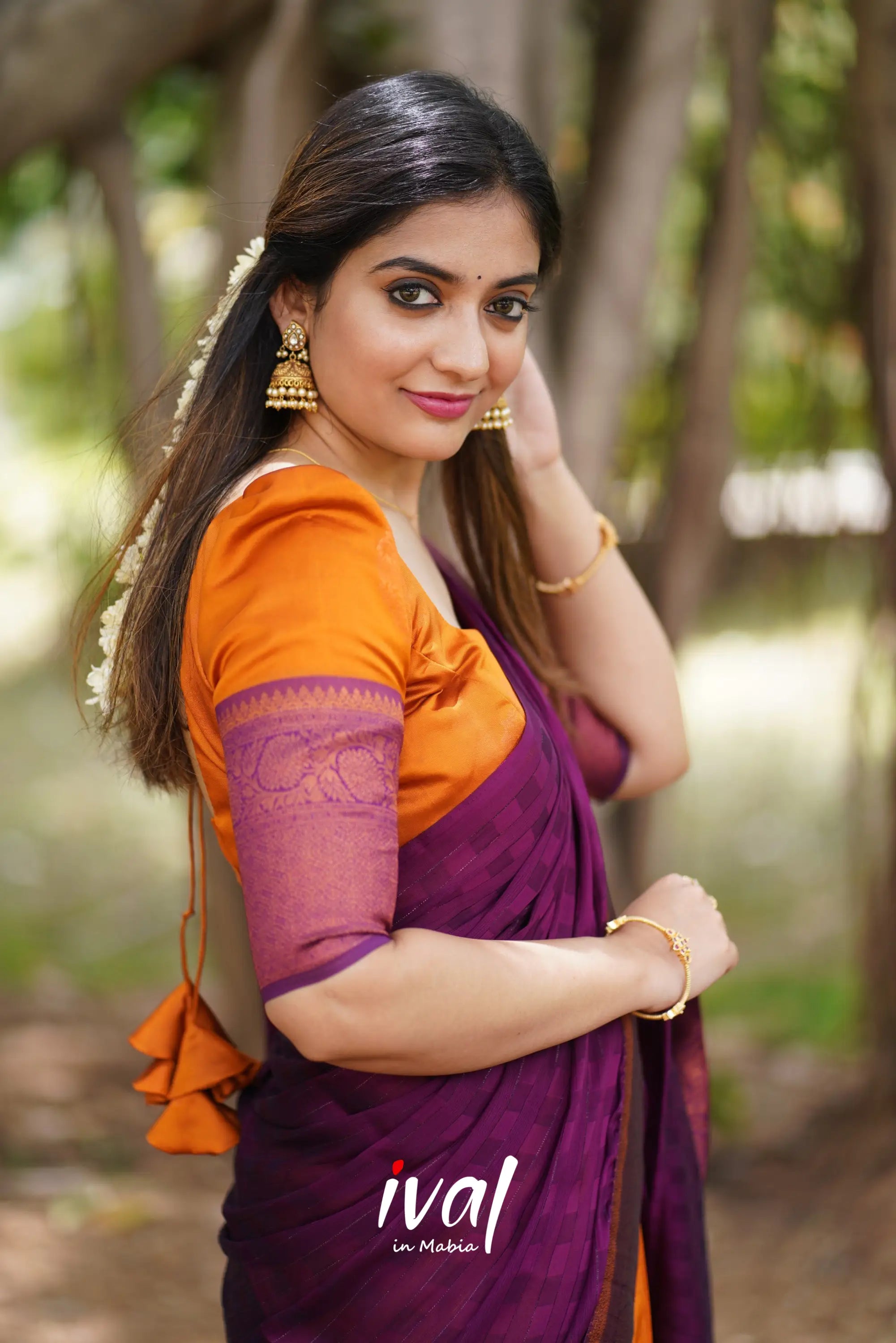 Padmakshi - Mustard Orange And Dark Magenta Semi Silk Halfsaree Half Sarees