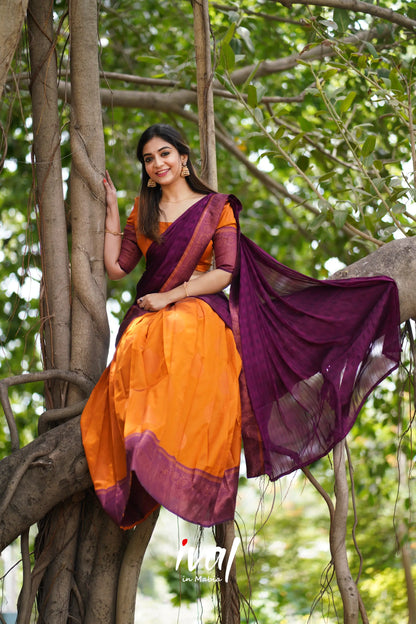 Padmakshi - Mustard Orange And Dark Magenta Semi Silk Halfsaree Half Sarees