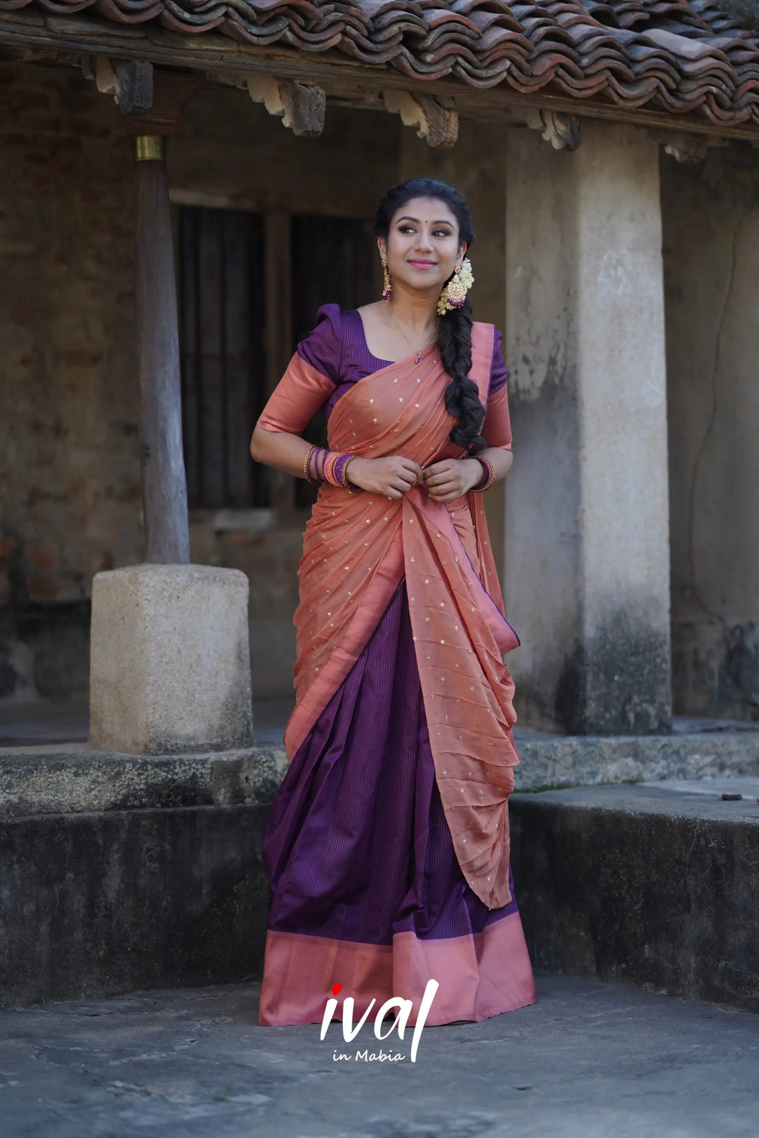 Padmakshi - Nava Purple And Copper Semi Silk Halfsaree Half Sarees