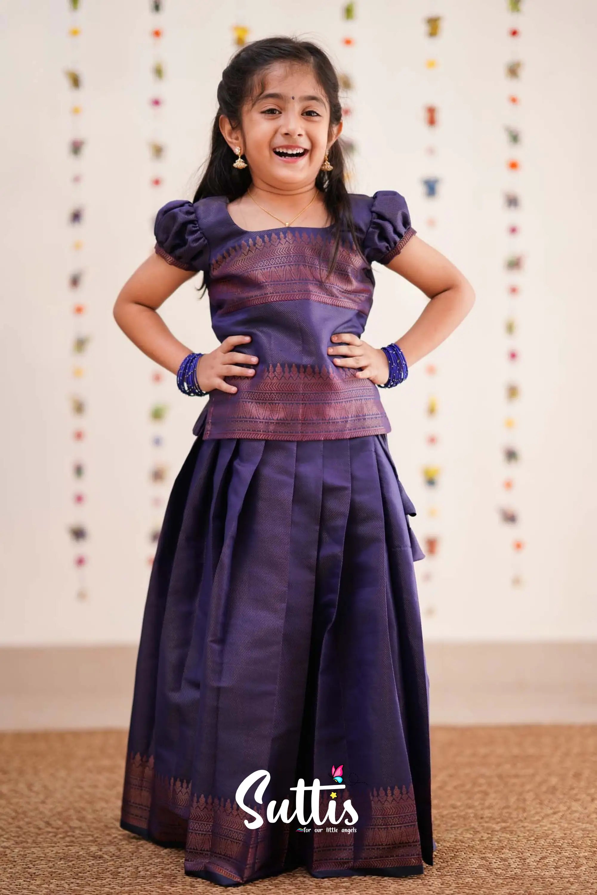 Padmakshi - Navy Blue Semi Silk Pavadai Sattai Kids-Suttis