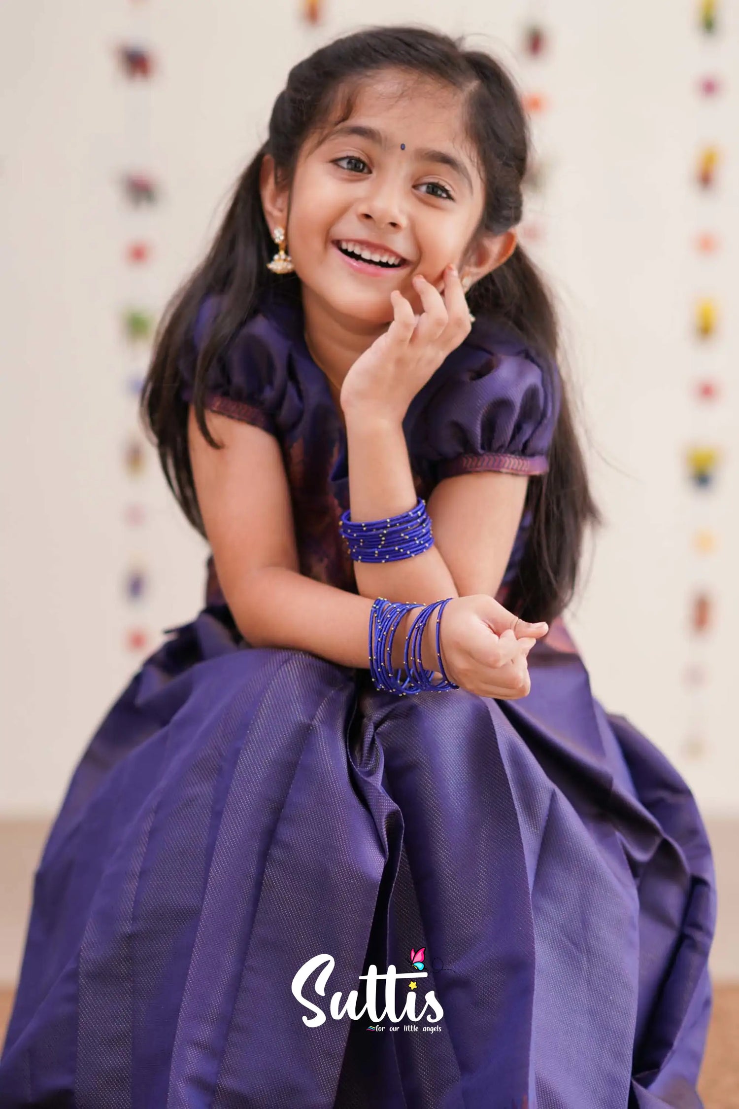 Padmakshi - Navy Blue Semi Silk Pavadai Sattai Kids-Suttis