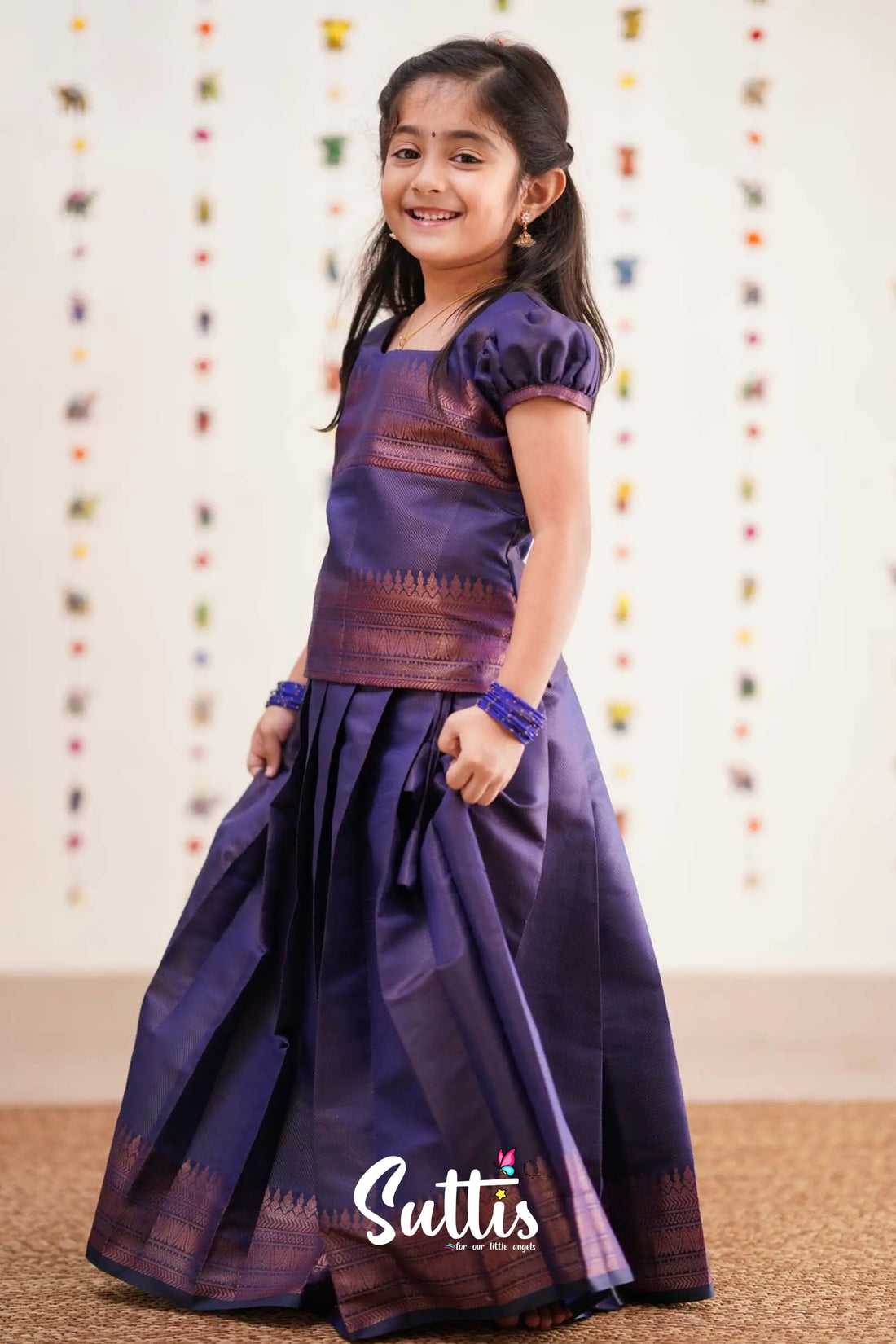 Padmakshi - Navy Blue Semi Silk Pavadai Sattai Kids-Suttis