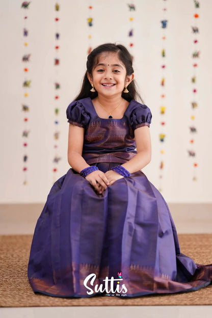 Padmakshi - Navy Blue Semi Silk Pavadai Sattai Kids-Suttis