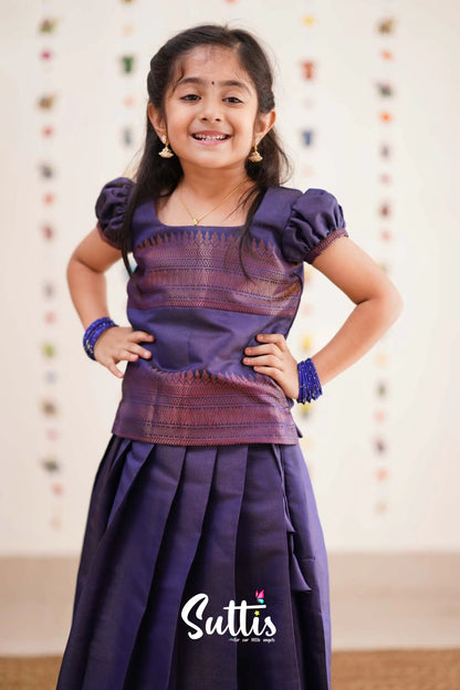 Padmakshi - Navy Blue Semi Silk Pavadai Sattai Kids-Suttis