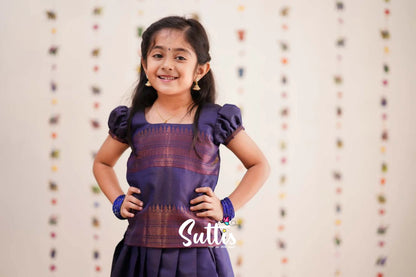 Padmakshi - Navy Blue Semi Silk Pavadai Sattai Kids-Suttis