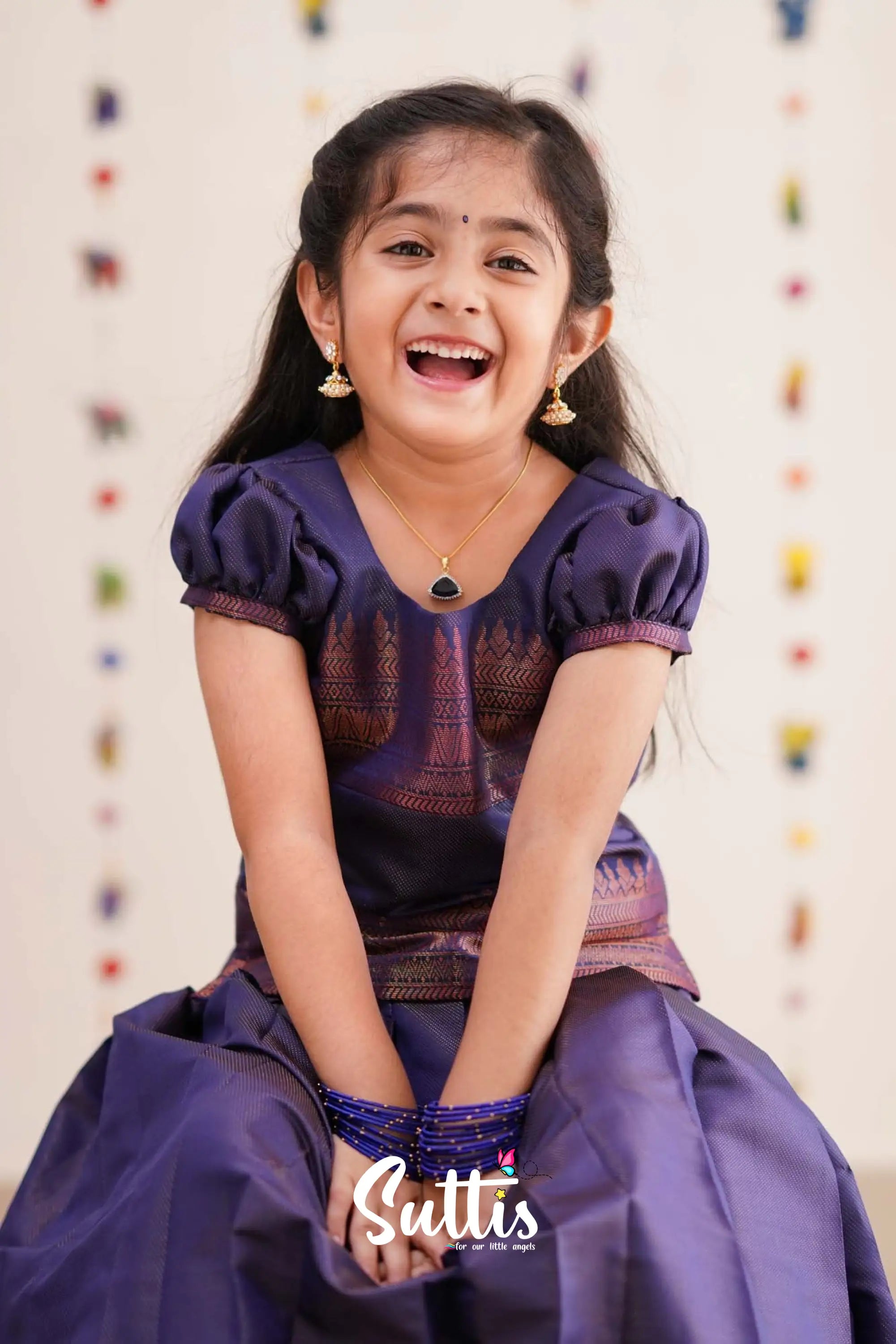 Padmakshi - Navy Blue Semi Silk Pavadai Sattai Kids-Suttis