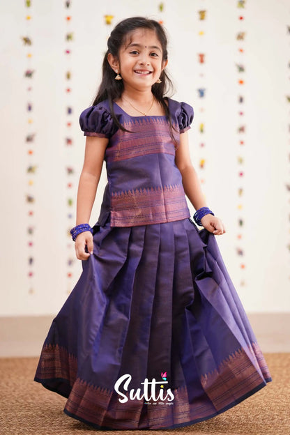 Padmakshi - Navy Blue Semi Silk Pavadai Sattai Kids-Suttis