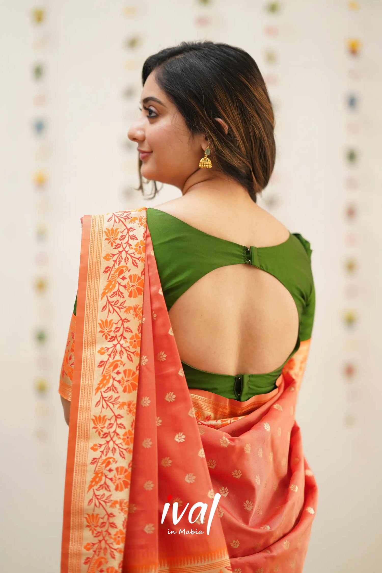 Padmakshi - Olive Green And Orange Paithani Art Silk Halfsaree Half Sarees