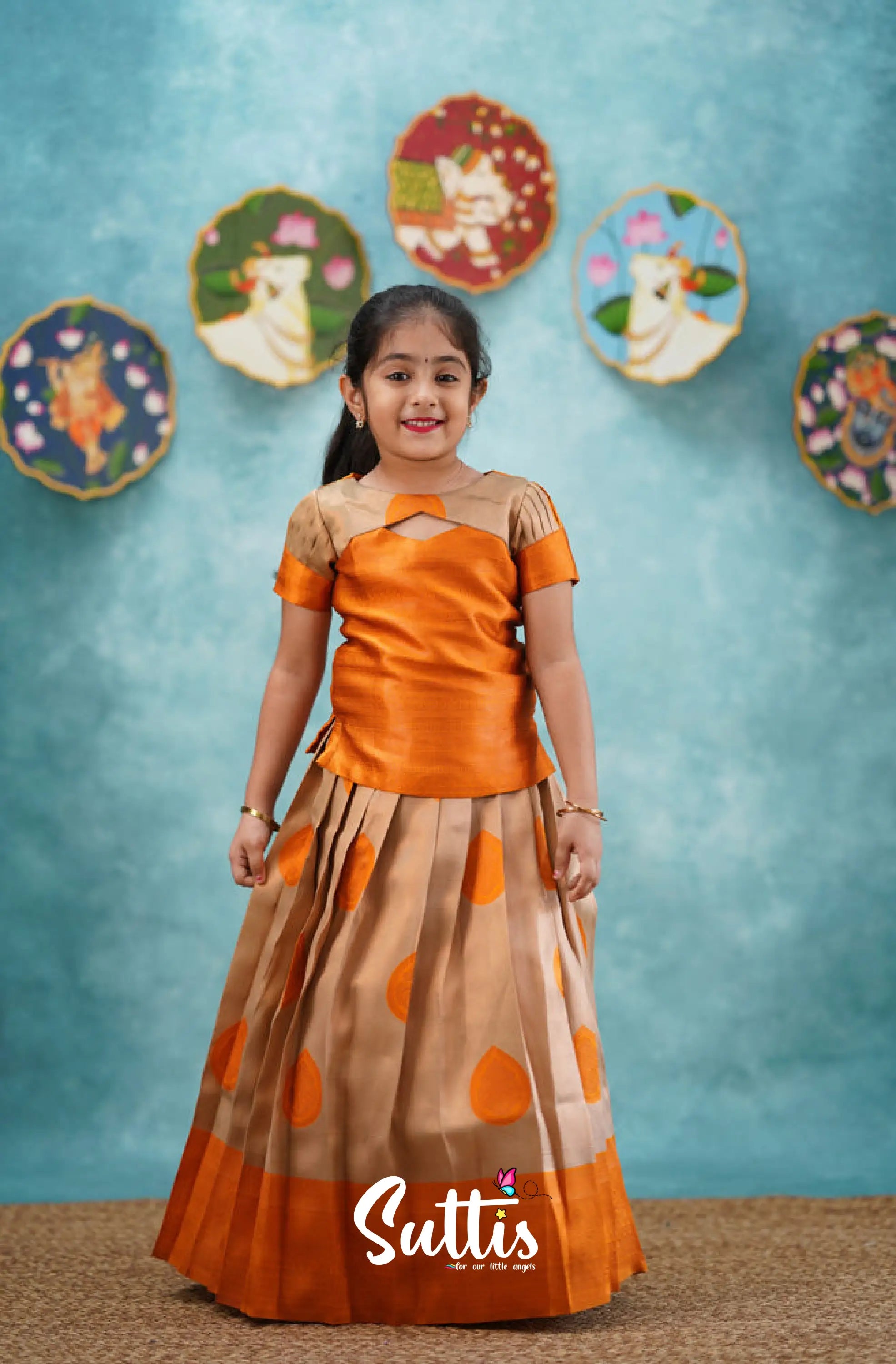 Padmakshi - Orange Blended Silk Pavadai Sattai Kids-Suttis