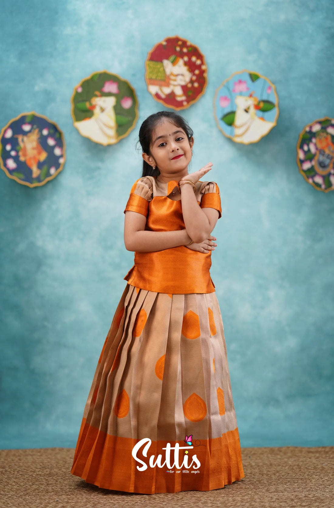 Padmakshi - Orange Blended Silk Pavadai Sattai Kids-Suttis
