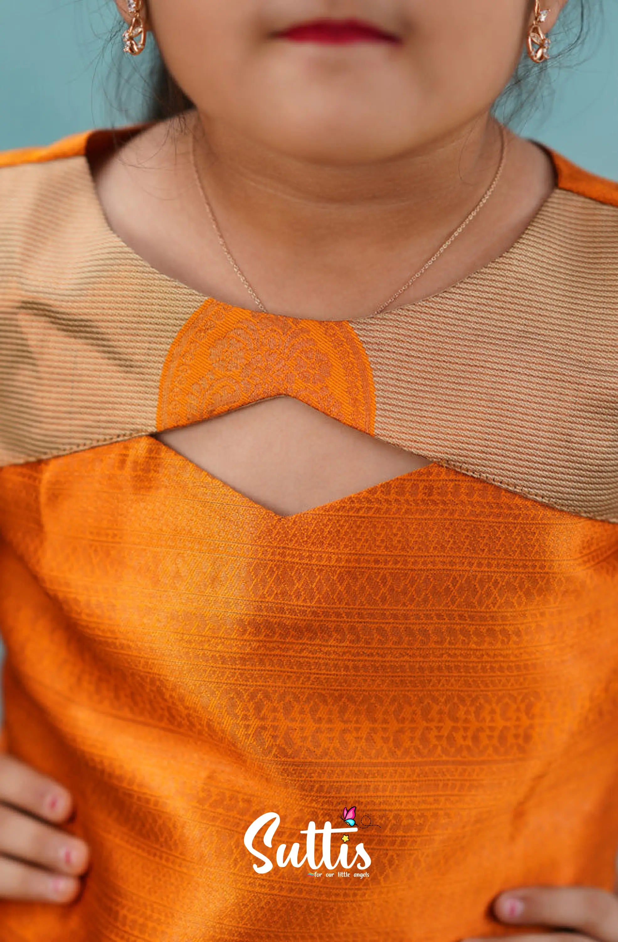 Padmakshi - Orange Blended Silk Pavadai Sattai Kids-Suttis