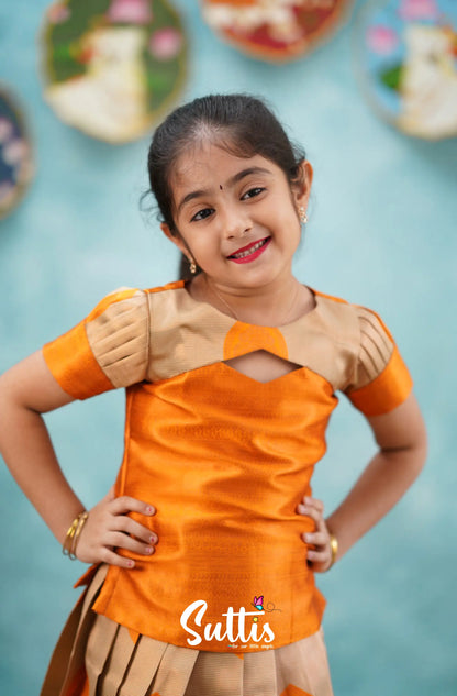 Padmakshi - Orange Blended Silk Pavadai Sattai Kids-Suttis