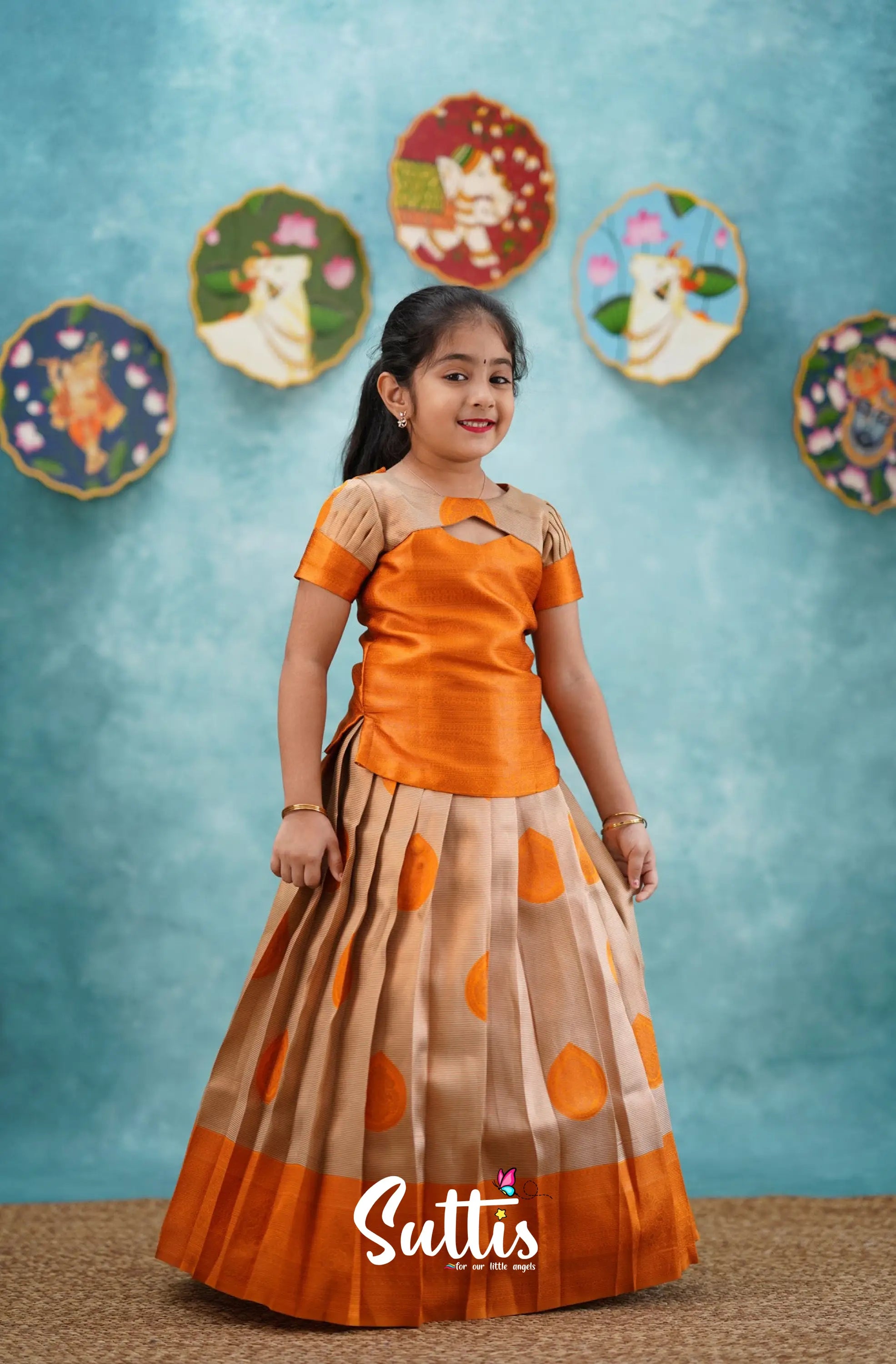 Padmakshi - Orange Blended Silk Pavadai Sattai Kids-Suttis