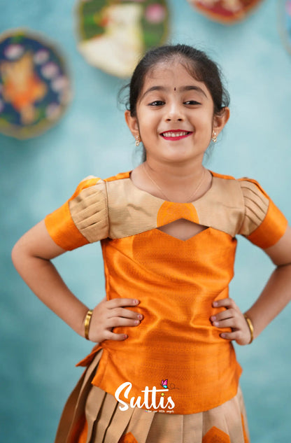 Padmakshi - Orange Blended Silk Pavadai Sattai Kids-Suttis