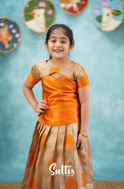 Padmakshi - Orange Blended Silk Pavadai Sattai Kids-Suttis