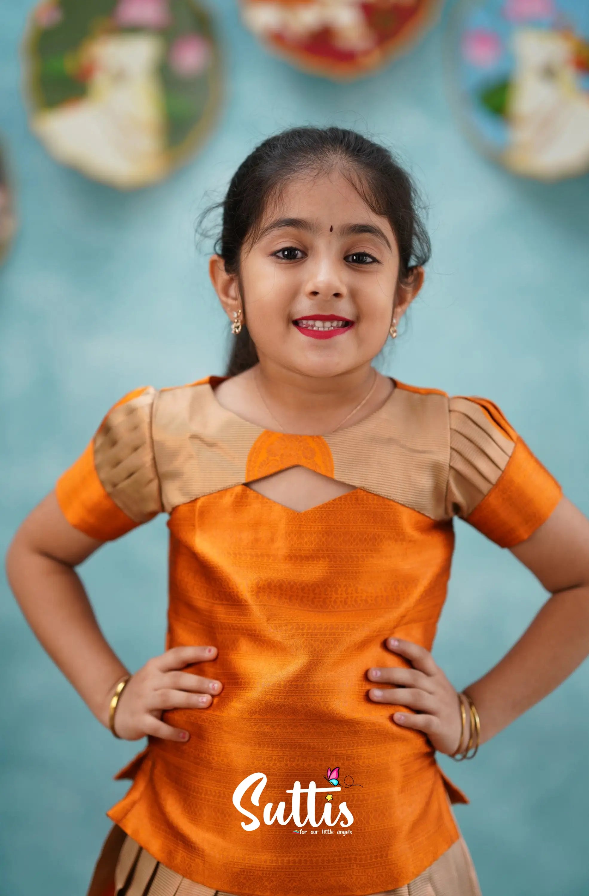 Padmakshi - Orange Blended Silk Pavadai Sattai Kids-Suttis