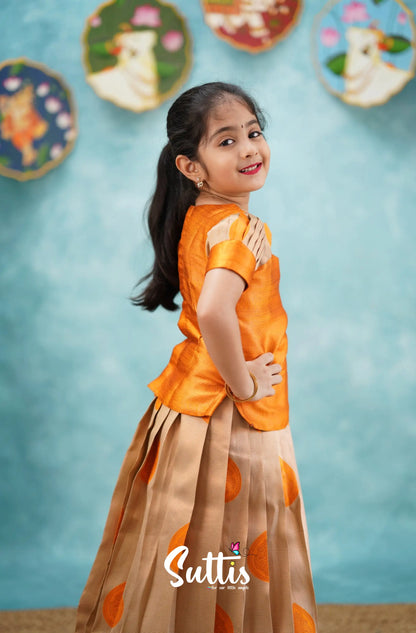 Padmakshi - Orange Blended Silk Pavadai Sattai Kids-Suttis