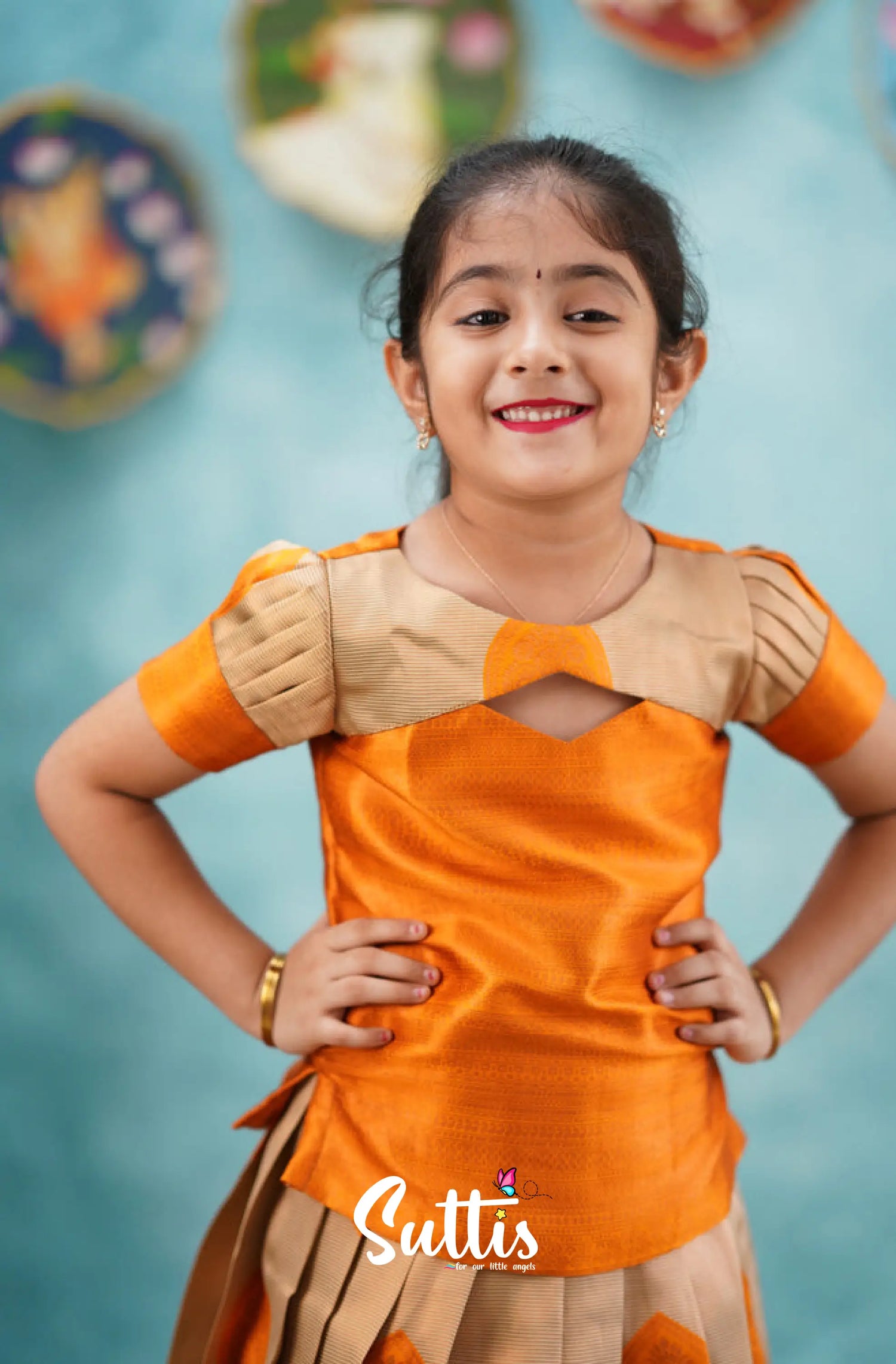 Padmakshi - Orange Blended Silk Pavadai Sattai Kids-Suttis