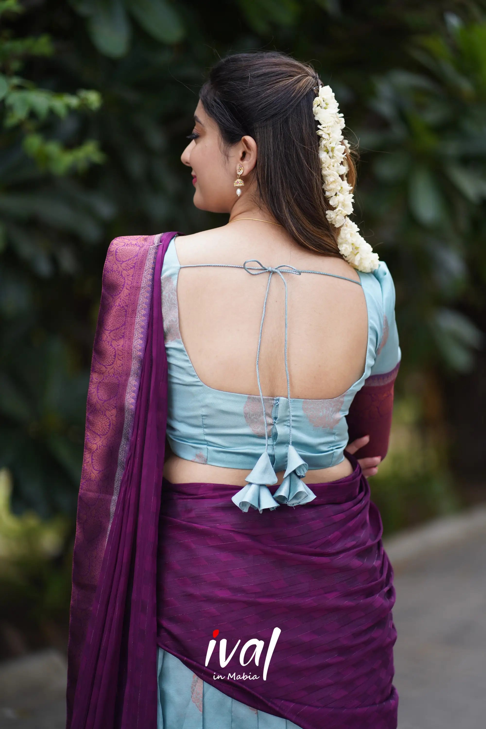 Padmakshi - Pastel Blue And Dark Magenta Semi Silk Halfsaree Half Sarees