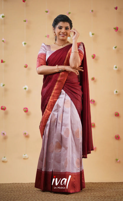 Padmakshi Pastel Pink and Reddish Maroon Blended Silk Halfsaree - Half Sarees