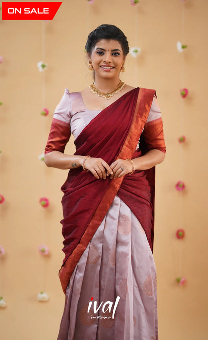 Padmakshi Pastel Pink and Reddish Maroon Blended Silk Halfsaree - Half Sarees