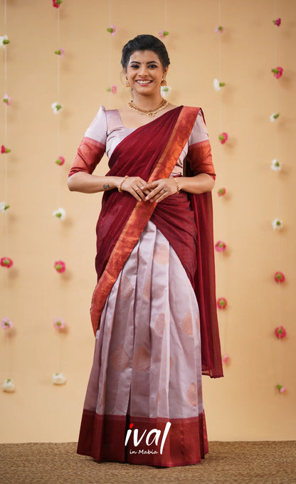 Padmakshi Pastel Pink and Reddish Maroon Blended Silk Halfsaree - Half Sarees