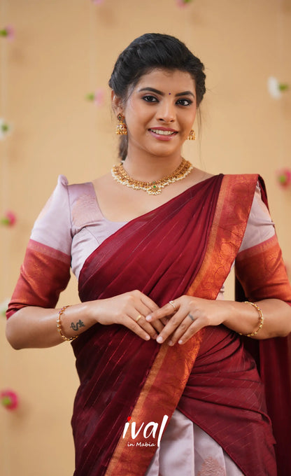 Padmakshi Pastel Pink and Reddish Maroon Blended Silk Halfsaree - Half Sarees