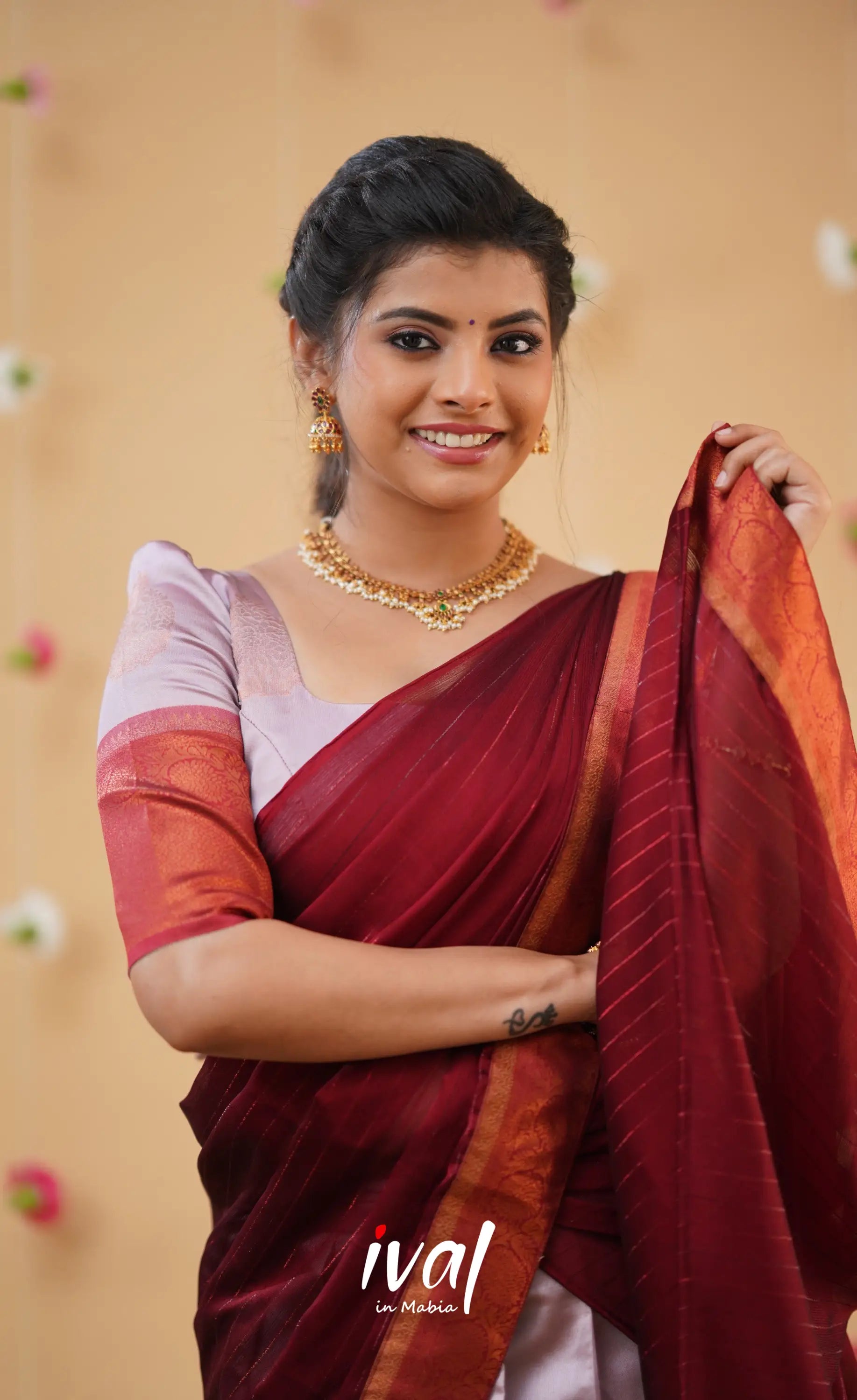 Padmakshi Pastel Pink and Reddish Maroon Blended Silk Halfsaree - Half Sarees