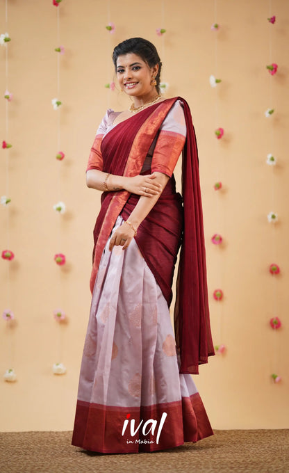 Padmakshi Pastel Pink and Reddish Maroon Blended Silk Halfsaree - Half Sarees