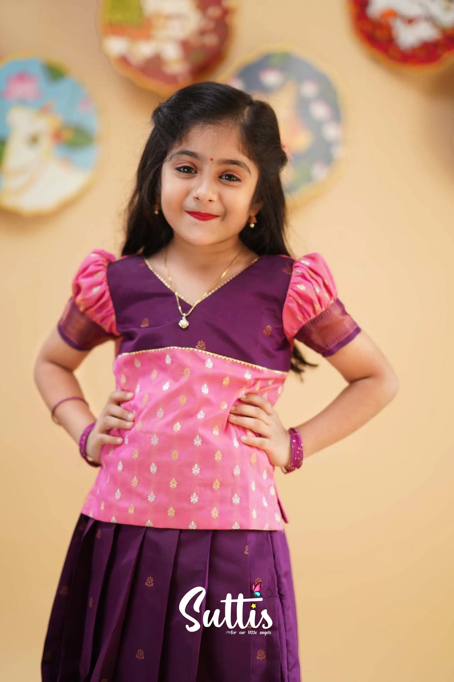 Padmakshi - Pink And Purple Semi Silk Pavadai Sattai Kids-Suttis