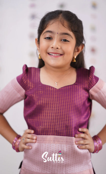 Padmakshi - Plum Shade And Light Pink Tone Blended Silk Pavadai Sattai Kids-Suttis