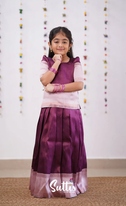 Padmakshi - Plum Shade And Light Pink Tone Blended Silk Pavadai Sattai Kids-Suttis