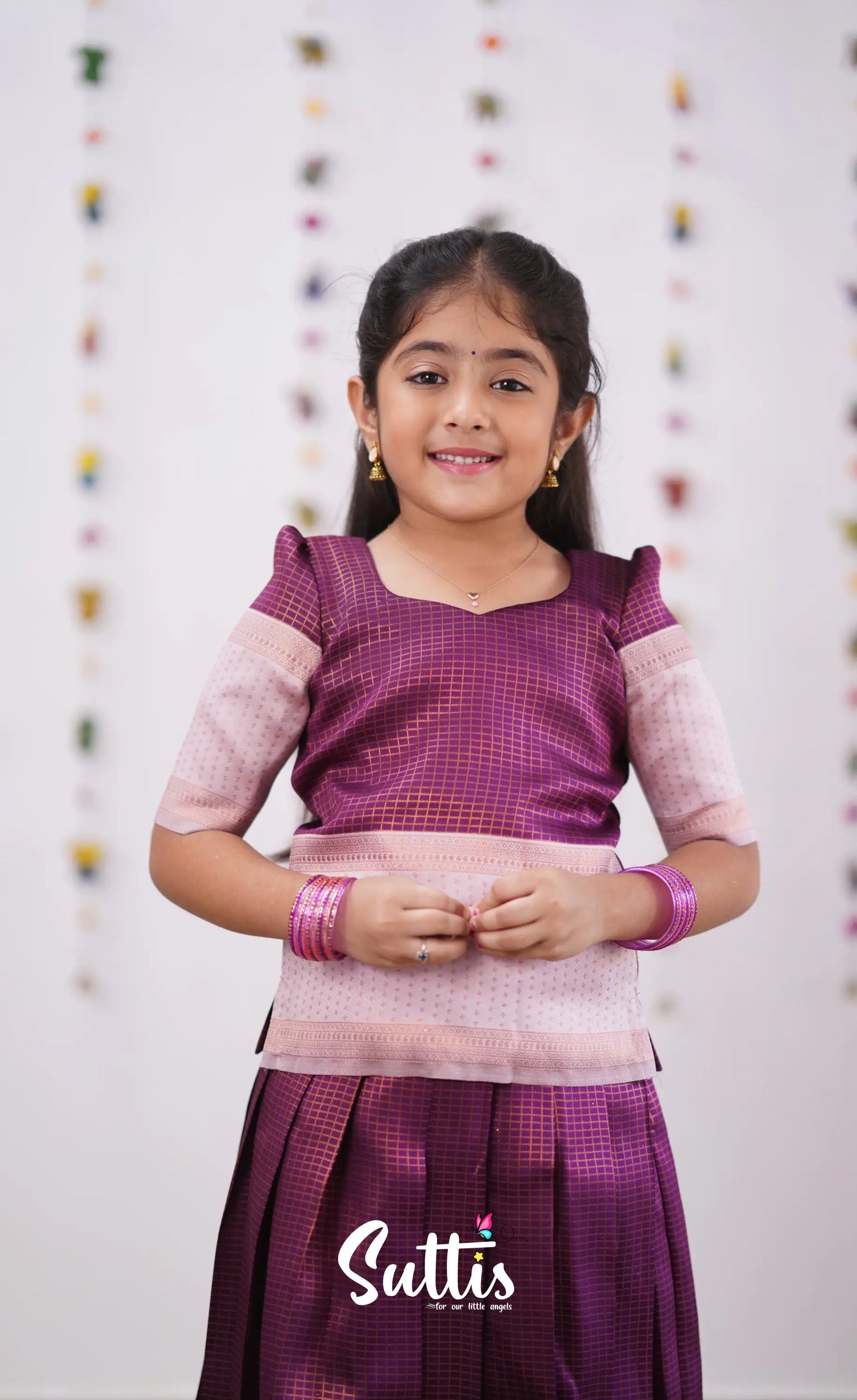 Padmakshi - Plum Shade And Light Pink Tone Blended Silk Pavadai Sattai Kids-Suttis