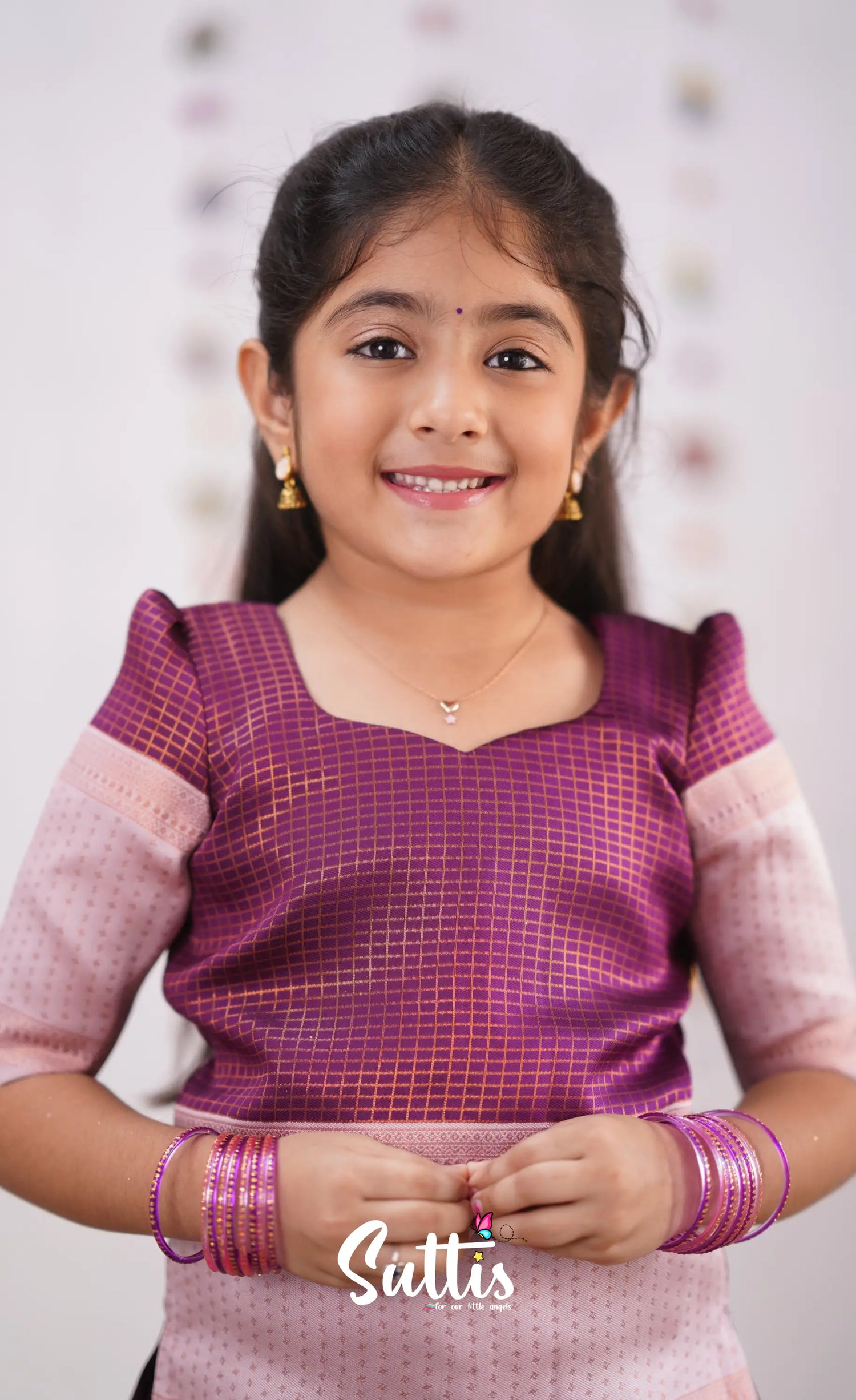 Padmakshi - Plum Shade And Light Pink Tone Blended Silk Pavadai Sattai Kids-Suttis