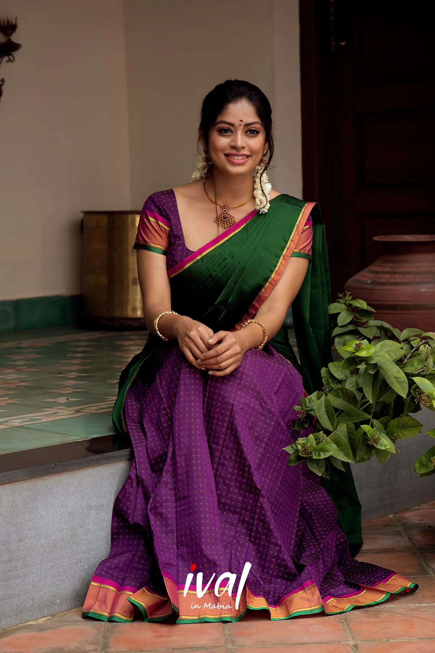 Padmakshi - Purple And Bottle Green Silk Halfsaree Half Sarees