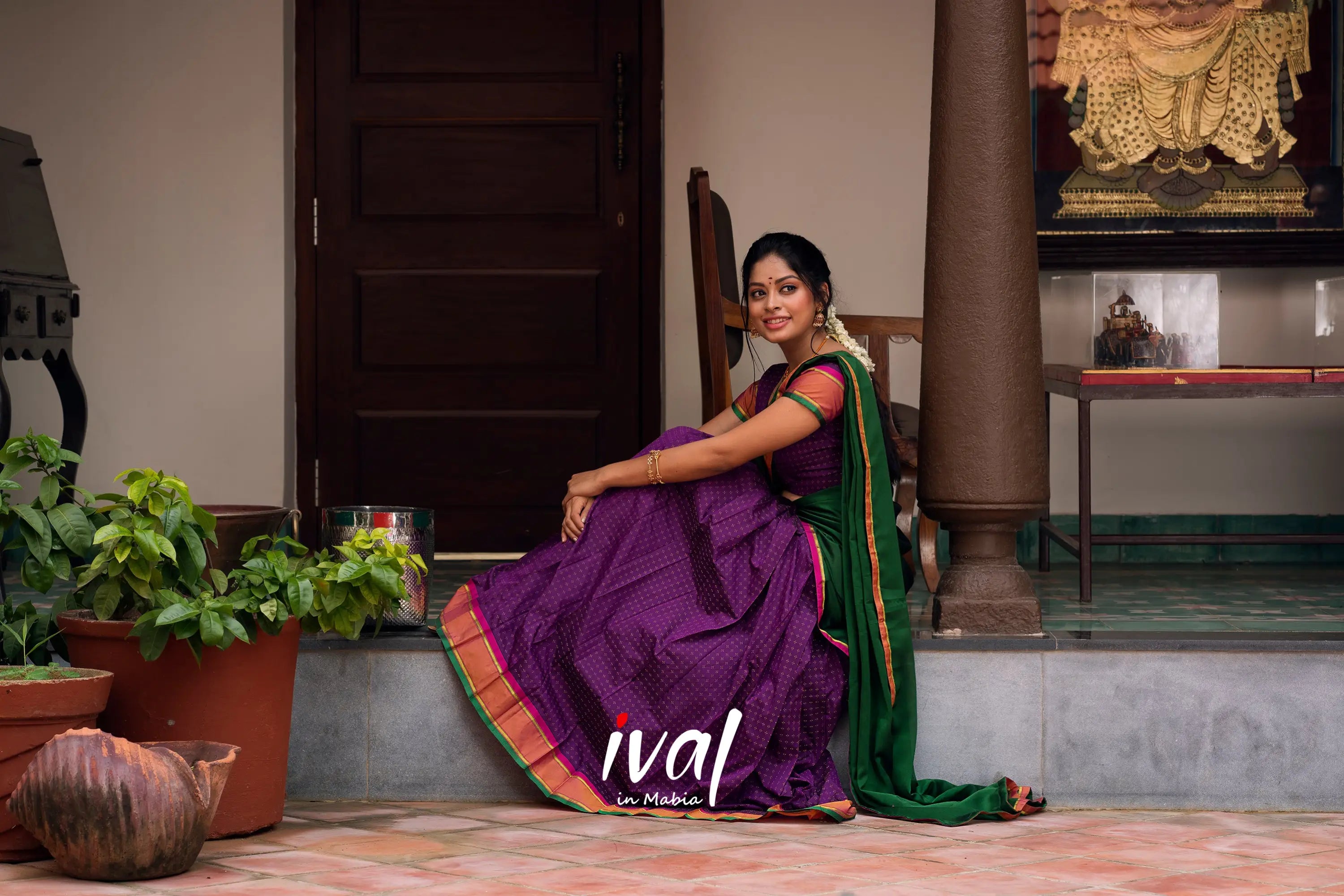 Padmakshi - Purple And Bottle Green Silk Halfsaree Half Sarees